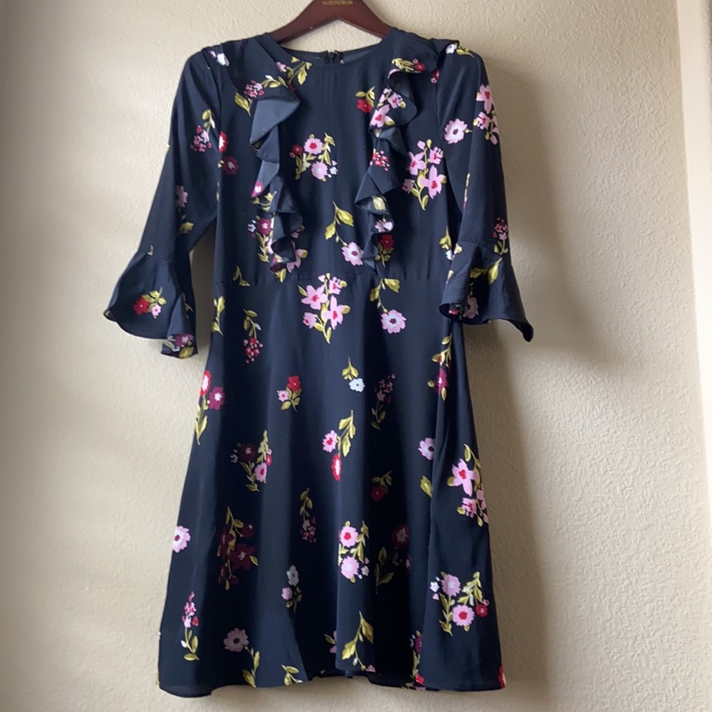 NWOT Black In Bloom Ruffle 100% Silk Dress